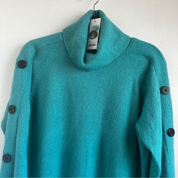 Apt. 9 Soft Teal Cowl Neck Women’s Sweater w Button Accents Size M  NWT - Picture 2 of 9